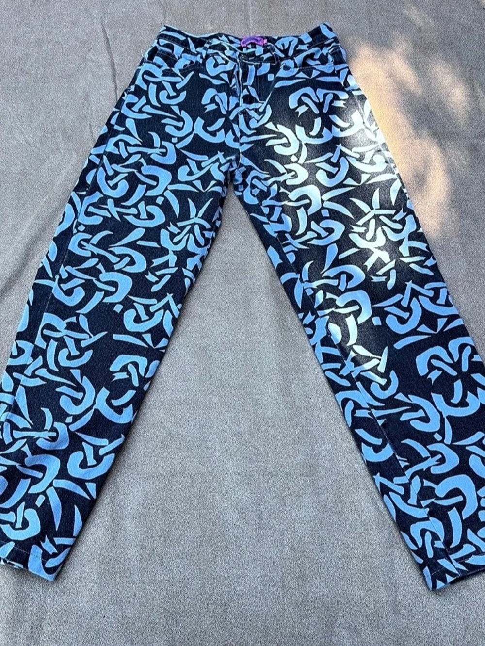 EDITED All Over Blue Abstract Graphic Print Wide Leg Denim Jeans Size Medium
